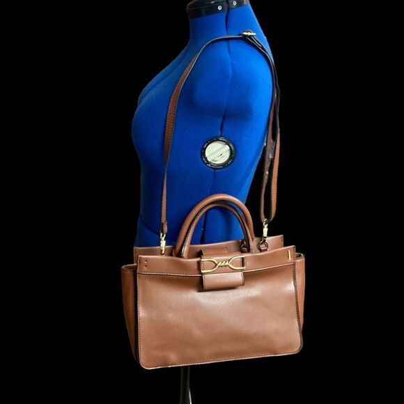 LONDON FOG Vegan Leather Shoulder Satchel Handbag Brown‎ - Picture 2 of 10